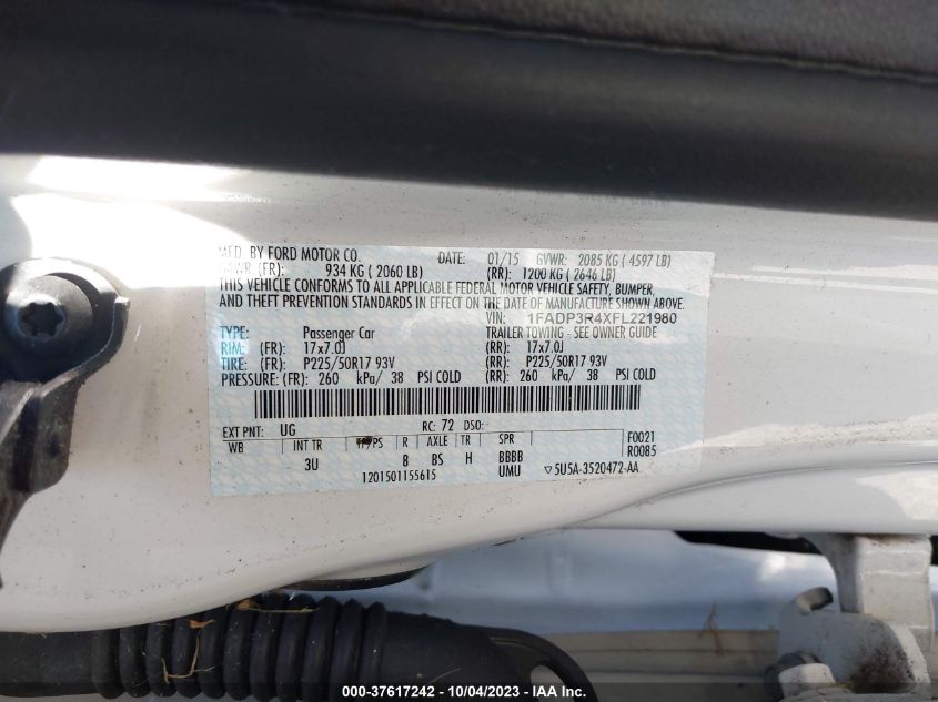 2015 FORD FOCUS ELECTRIC 1FADP3R4XFL221980