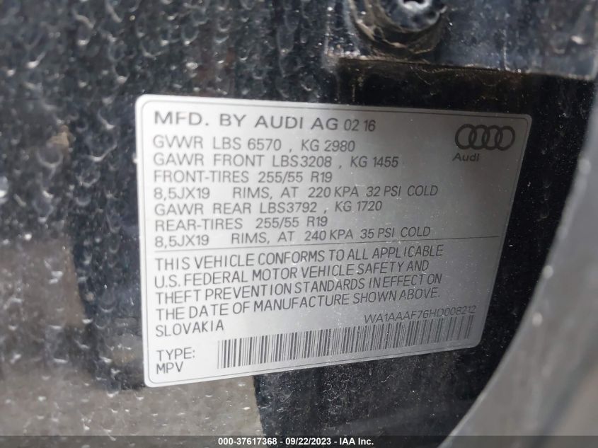 2017 AUDI Q7 PREMIUM - WA1AAAF76HD008212