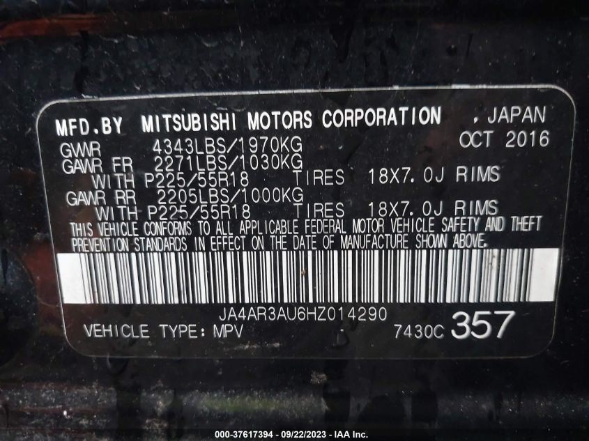 2017 MITSUBISHI OUTLANDER SPORT 2.0 - JA4AR3AU6HZ014290