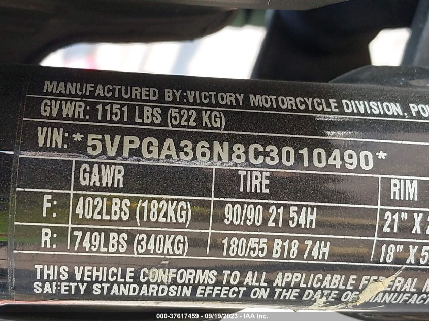 2012 VICTORY MOTORCYCLES VEGAS 8-BALL 5VPGA36N8C3010490
