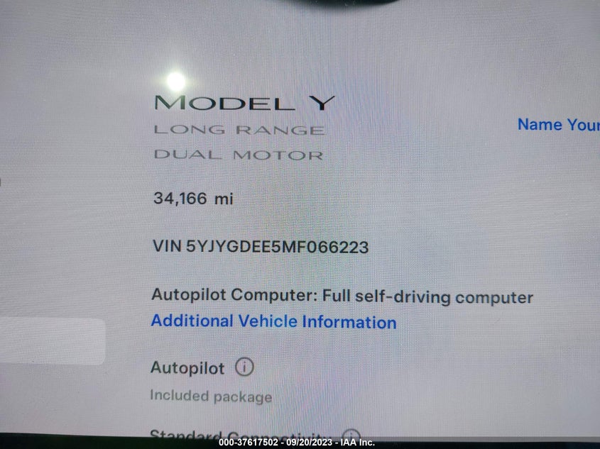 VIN 5YJYGDEE5MF066223 2021 TESLA MODEL Y LONG RANGE