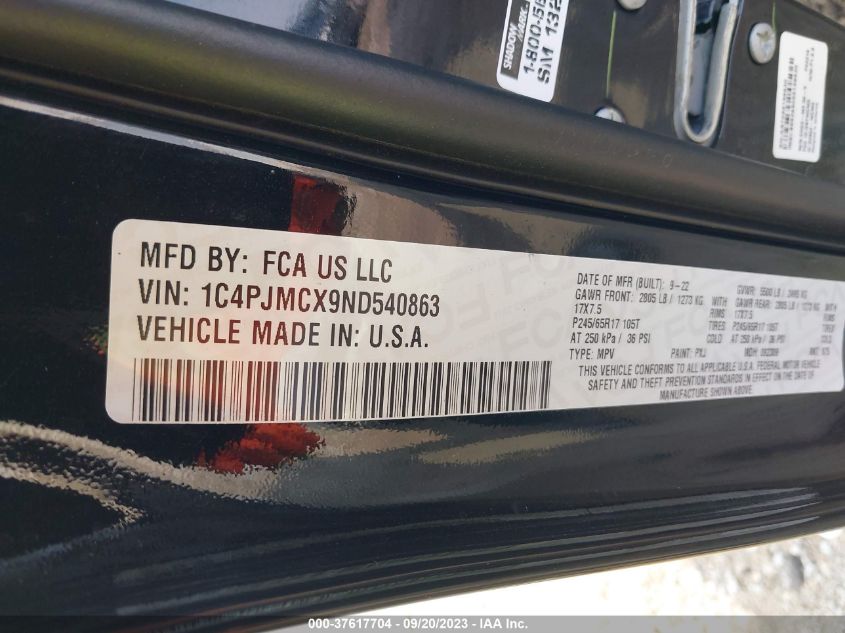 2022 JEEP CHEROKEE LATITUDE/X - 1C4PJMCX9ND540863
