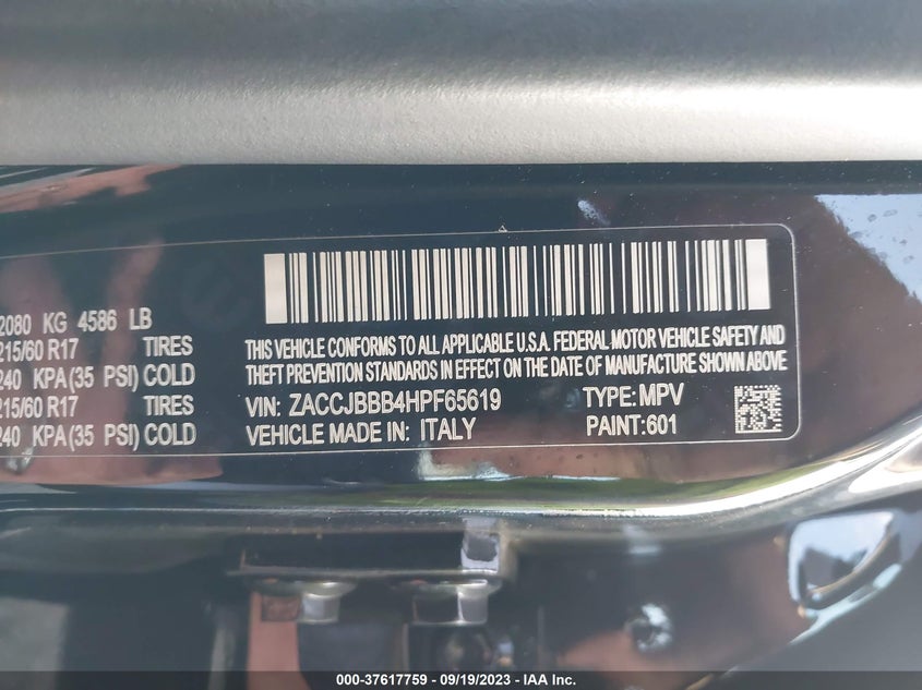 VIN ZACCJBBB4HPF65619 2017 JEEP RENEGADE LATITUDE