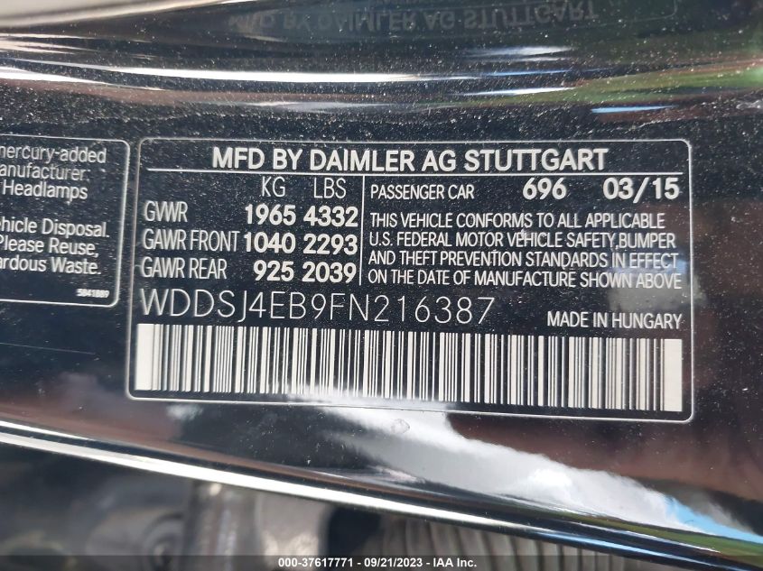 2015 MERCEDES-BENZ CLA-CLASS CLA 250 WDDSJ4EB9FN216387