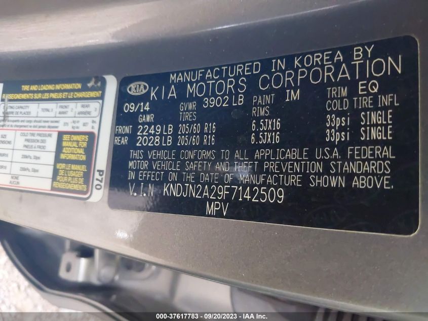 2015 KIA SOUL - KNDJN2A29F7142509
