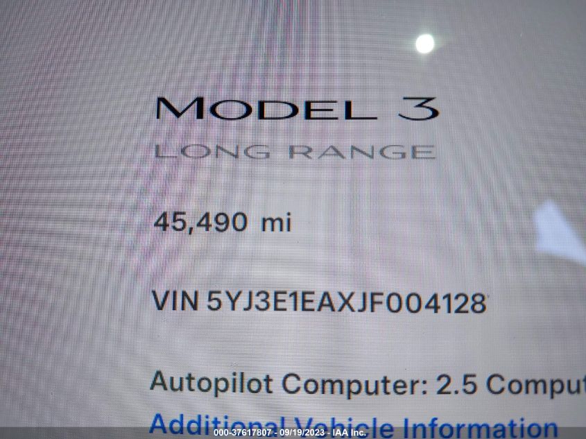 2018 TESLA MODEL 3 RANGE BATTERY - 5YJ3E1EAXJF004128