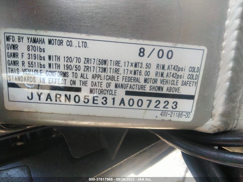 2001 YAMAHA YZFR1 JYARN05E31A007223
