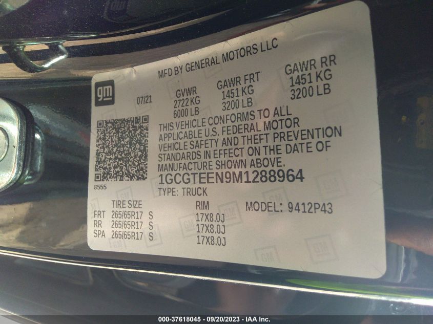 VIN 1GCGTEEN9M1288964 2021 CHEVROLET COLORADO 4WD ZR2