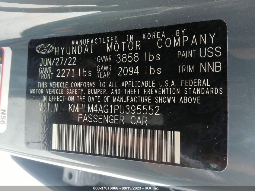 KMHLM4AG1PU395552 Hyundai Elantra SEL 9