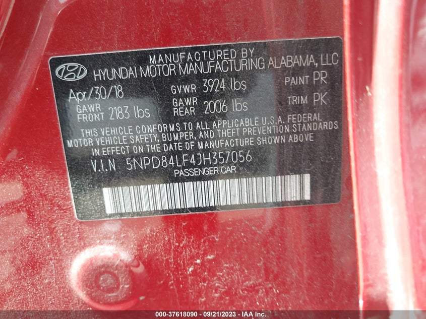 VIN 5NPD84LF4JH357056 2018 HYUNDAI ELANTRA SEL