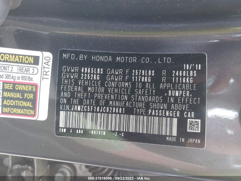2018 HONDA CLARITY PLUG-IN HYBRID - JHMZC5F10JC020601