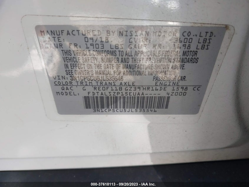 VIN 3N1CP5CU5JL535546 2018 NISSAN KICKS SV