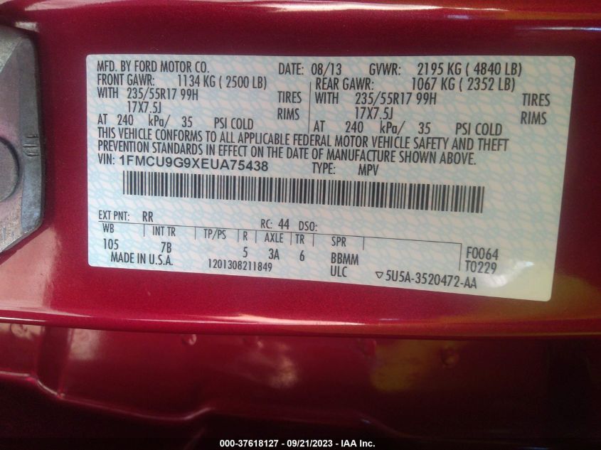 2014 FORD ESCAPE SE - 1FMCU9G9XEUA75438