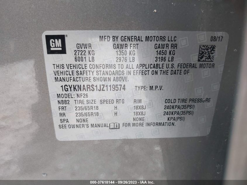 2018 CADILLAC XT5 FWD - 1GYKNARS1JZ119574