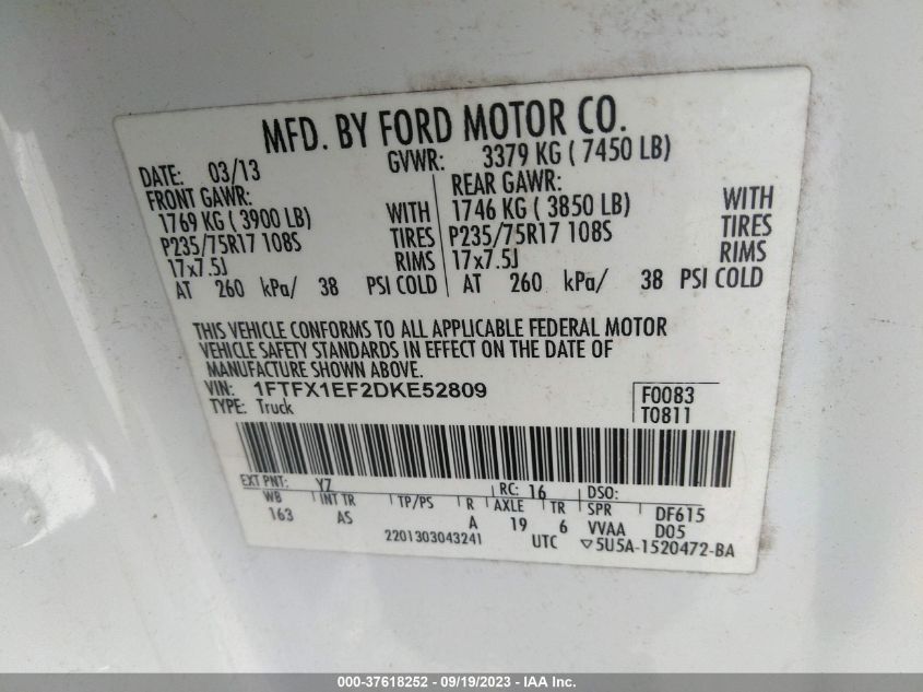 2013 FORD F-150 XL/STX/XLT/FX4/LARIAT - 1FTFX1EF2DKE52809