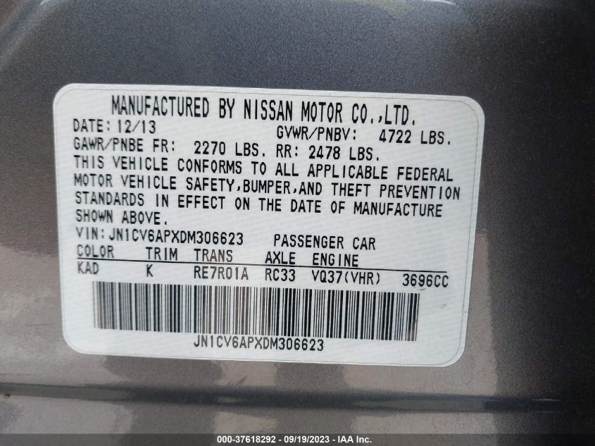 2013 INFINITI G37 JOURNEY - JN1CV6APXDM306623
