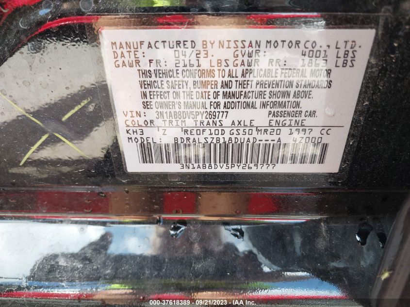 VIN: 3N1AB8DV5PY269777 2023 NISSAN SENTRA SR