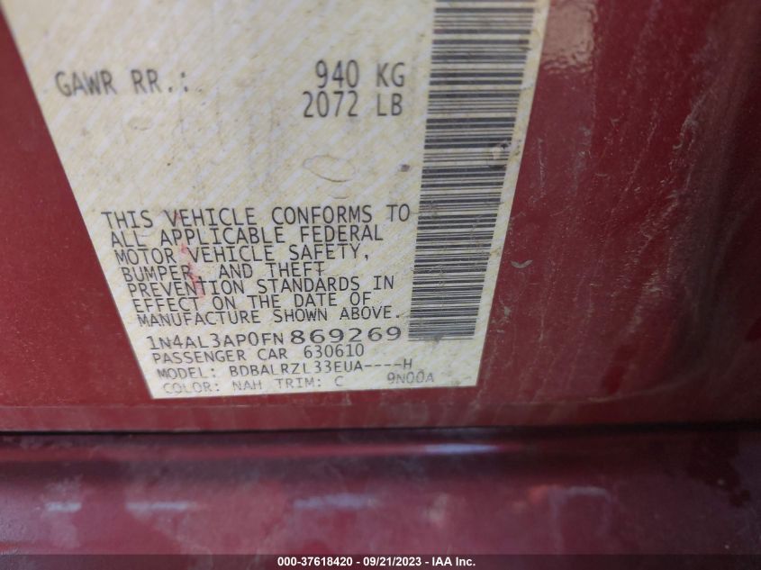 2015 NISSAN ALTIMA 2.5 SL - 1N4AL3AP0FN869269