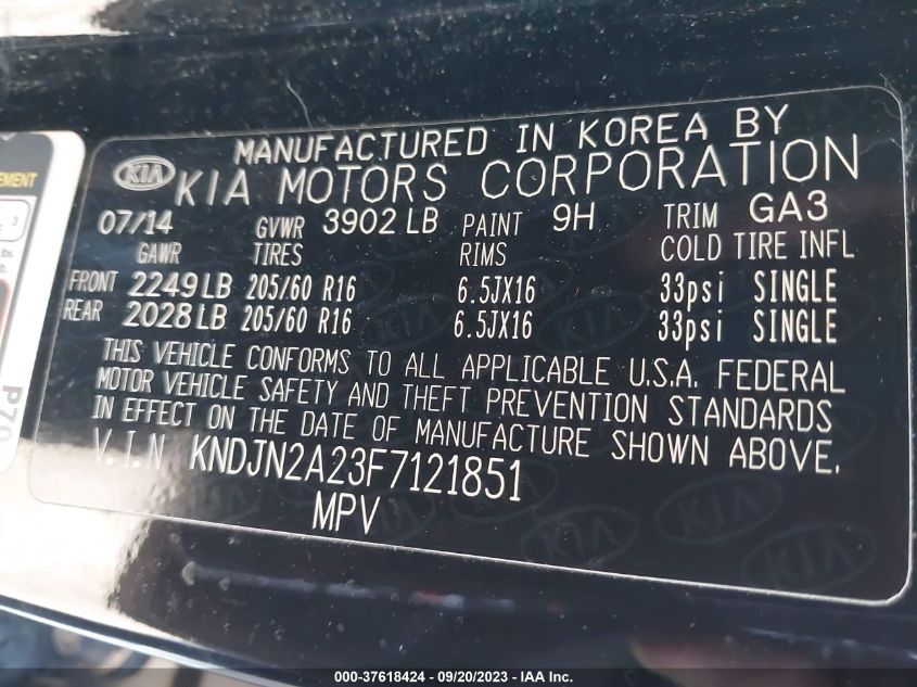 2015 KIA SOUL - KNDJN2A23F7121851