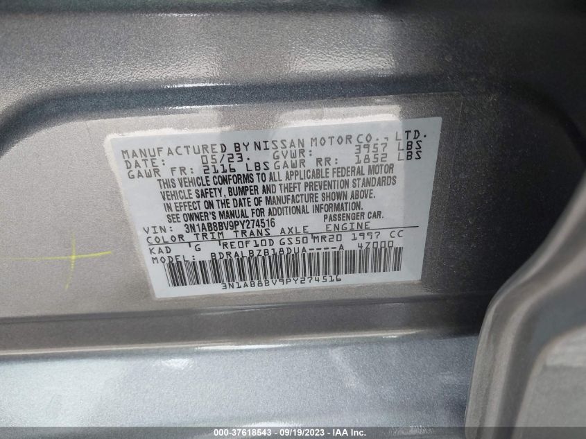 3N1AB8BV9PY274516 Nissan Sentra S 9