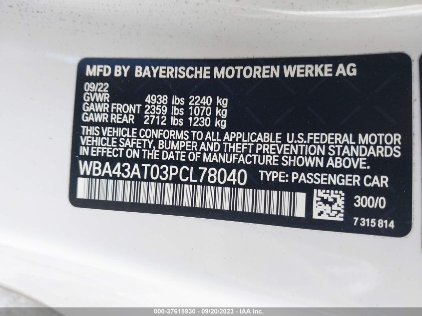 WBA43AT03PCL78040 BMW 430xi   9