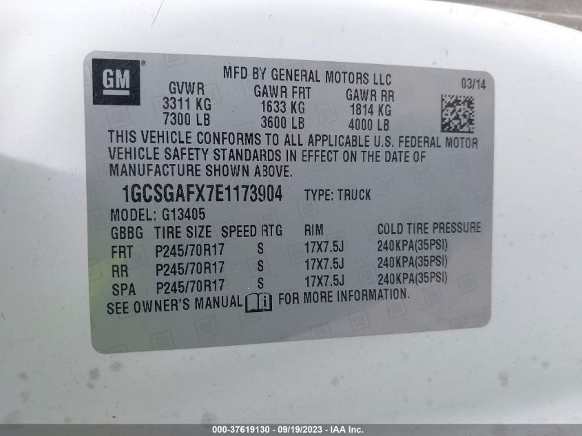 2014 CHEVROLET EXPRESS 1500 WORK VAN - 1GCSGAFX7E1173904