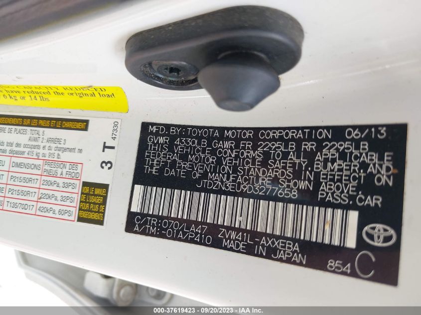 2013 TOYOTA PRIUS V TWO/THREE/FIVE - JTDZN3EU9D3277658