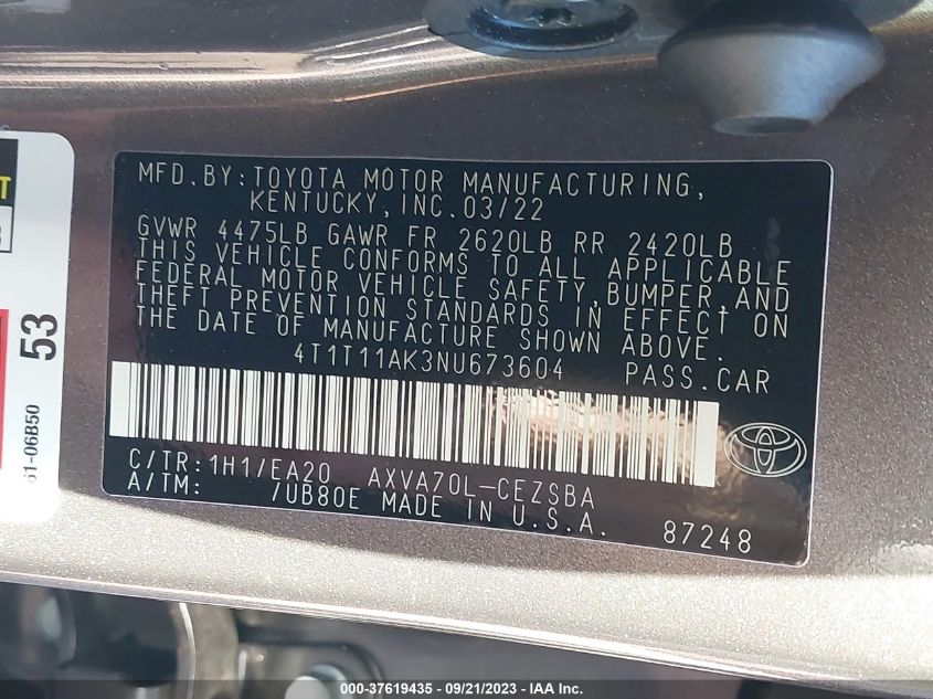 2022 TOYOTA CAMRY SE - 4T1T11AK3NU673604