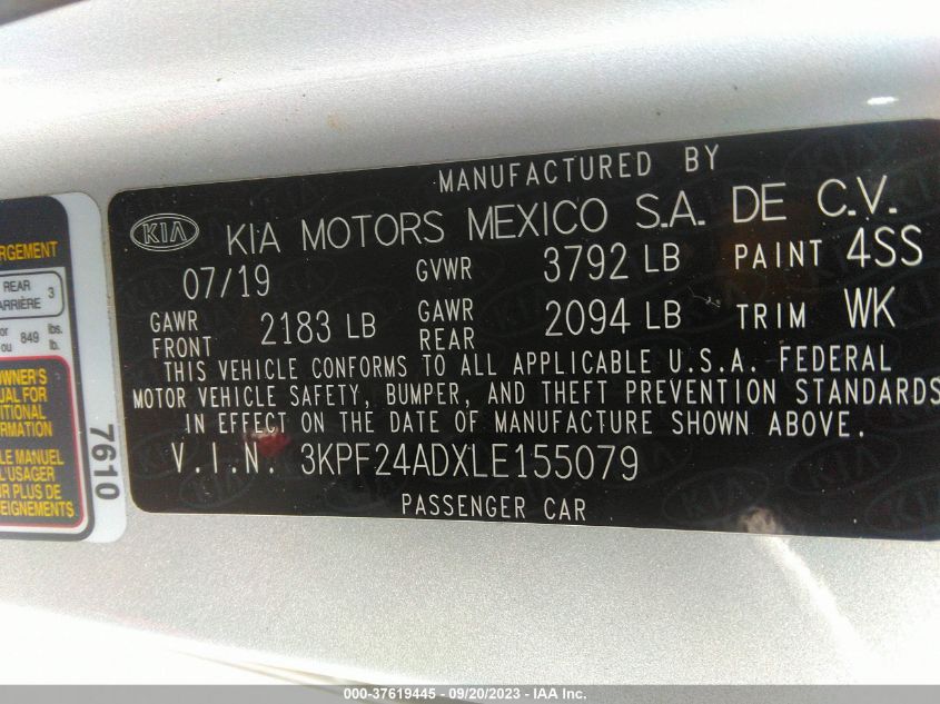 2020 KIA FORTE FE/LXS - 3KPF24ADXLE155079