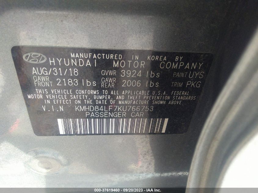 KMHD84LF7KU766753 Hyundai Elantra SEL/VALUE/LIMITED 9