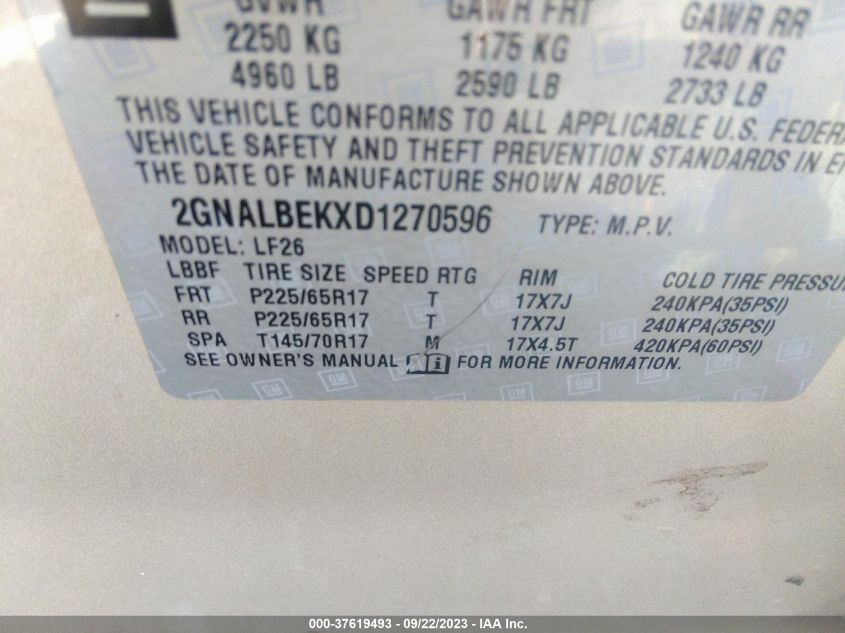 2013 CHEVROLET EQUINOX LS - 2GNALBEKXD1270596