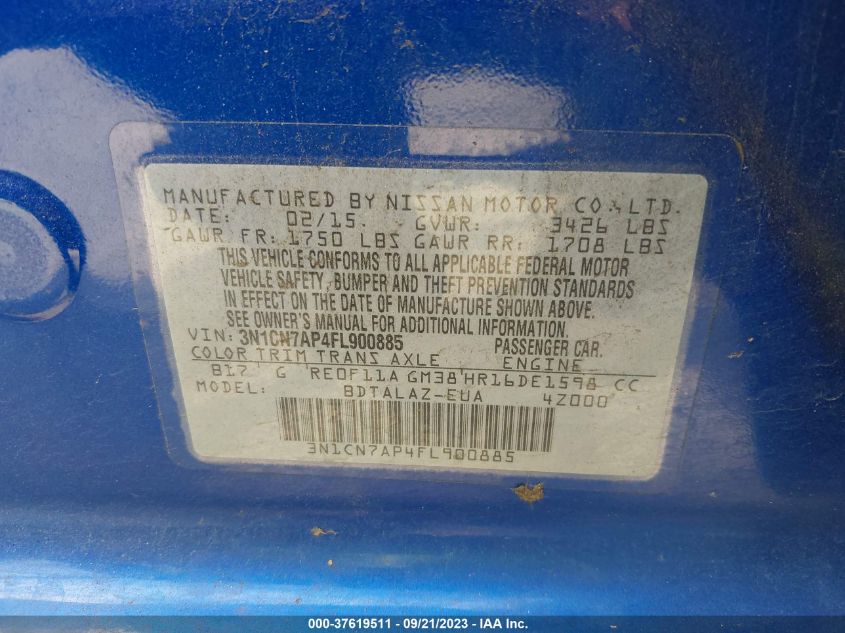 2015 NISSAN VERSA S PLUS - 3N1CN7AP4FL900885
