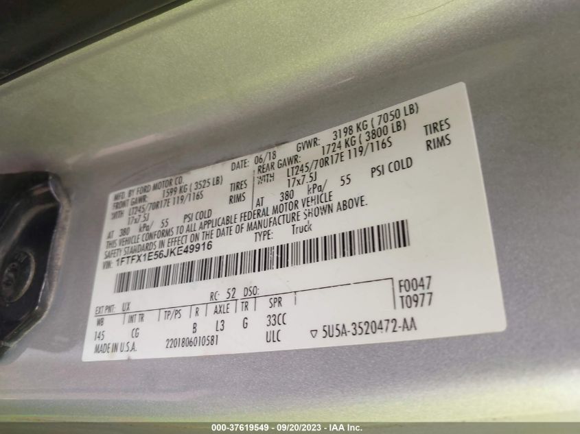 2018 FORD F-150 XL/XLT/LARIAT - 1FTFX1E56JKE49916