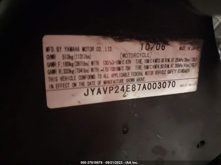 2007 YAMAHA XVS1300 A - JYAVP24E87A003070