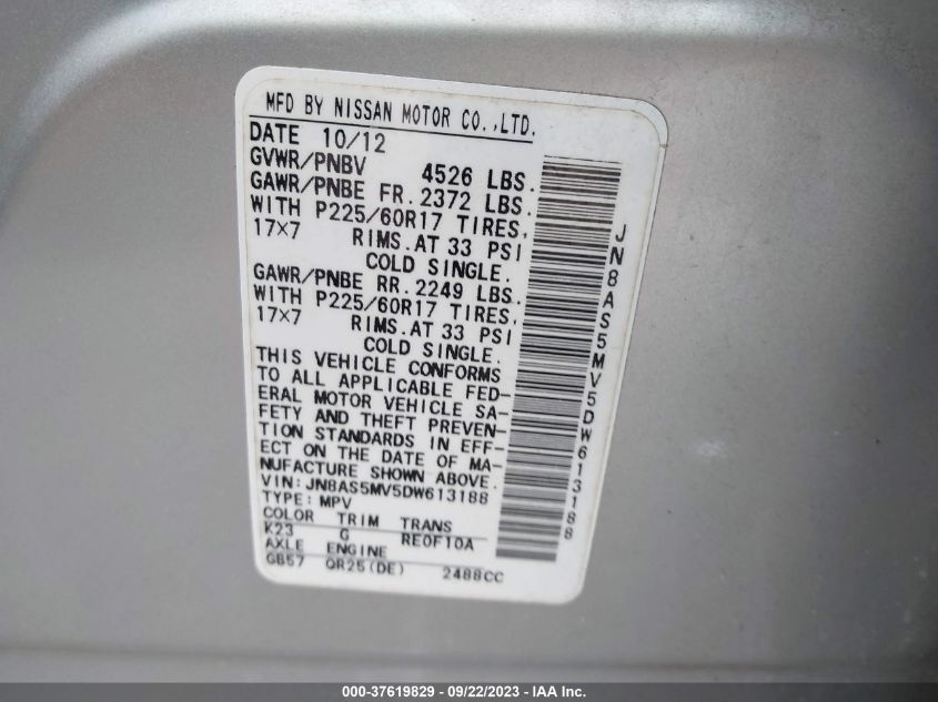 2013 NISSAN ROGUE SV - JN8AS5MV5DW613188