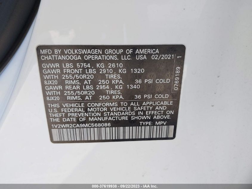 2021 VOLKSWAGEN ATLAS 3.6L V6 SE W/TECHNOLOGY - 1V2WR2CA9MC568086