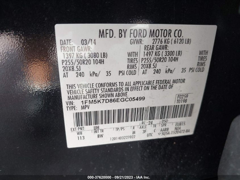 2014 FORD EXPLORER XLT - 1FM5K7D86EGC05499