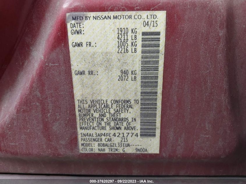 2015 NISSAN ALTIMA 2.5/S/SV/SL - 1N4AL3AP4FC421774