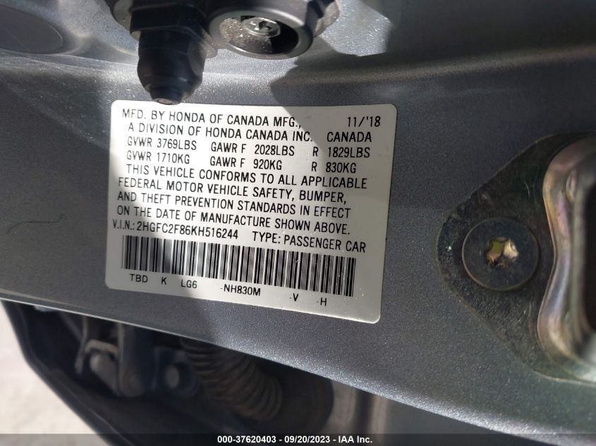 2HGFC2F86KH516244 Honda Civic Sedan SPORT 9