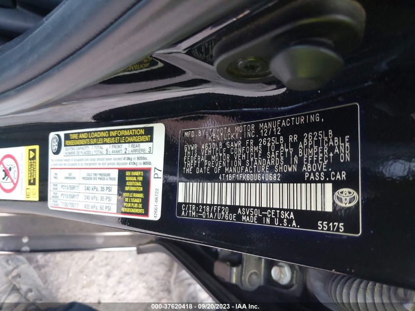 2013 TOYOTA CAMRY L/LE/SE/XLE - 4T1BF1FK6DU640682