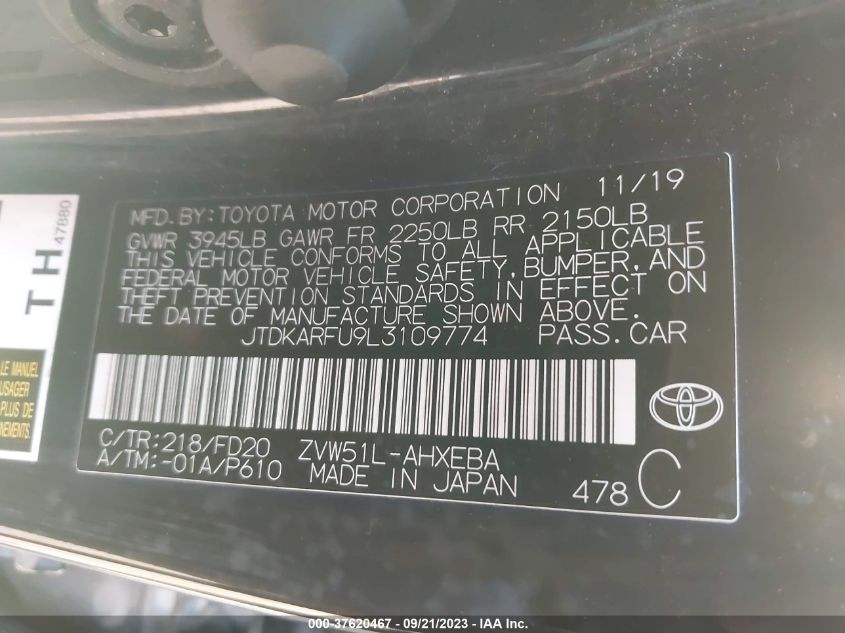 JTDKARFU9L3109774 Toyota Prius L ECO/LE/XLE/LIMITED 9