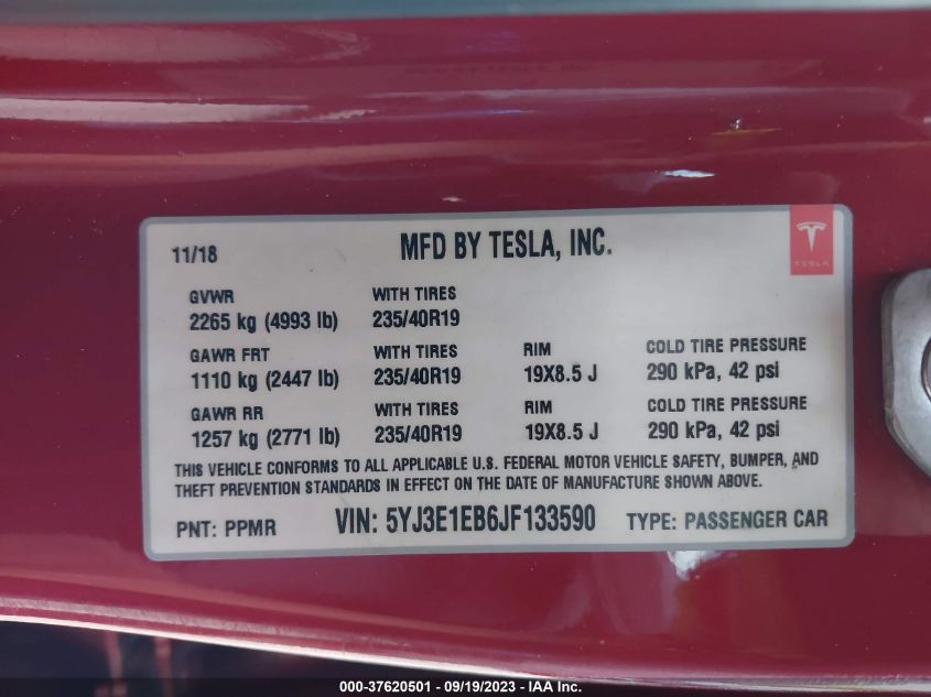 2018 TESLA MODEL 3 PERFORMANCE - 5YJ3E1EB6JF133590