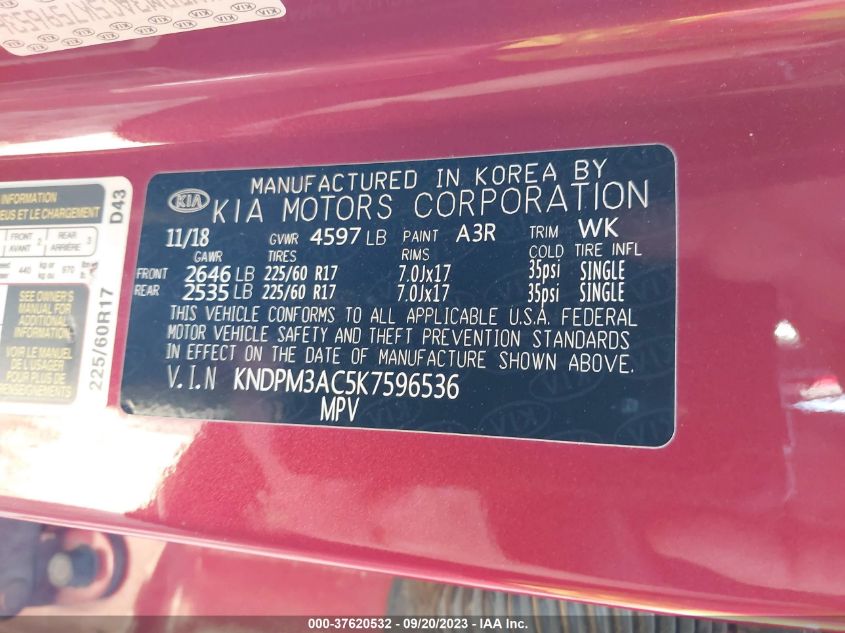 2019 KIA SPORTAGE LX - KNDPM3AC5K7596536