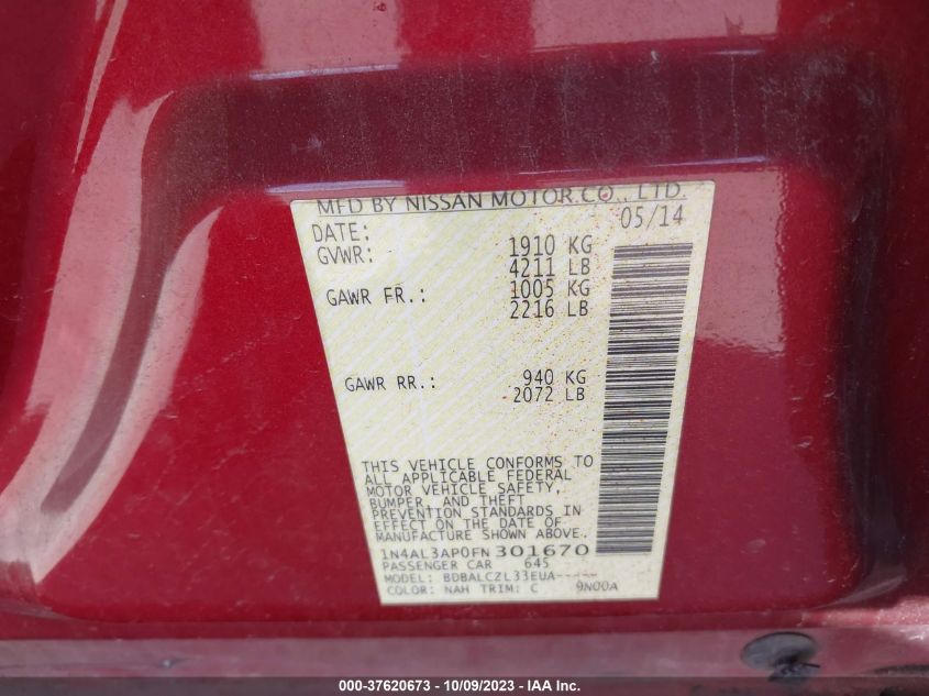 2015 NISSAN ALTIMA 2.5 S - 1N4AL3AP0FN301670