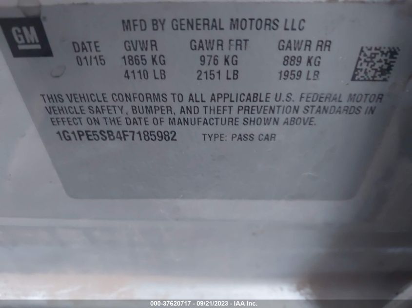 2015 CHEVROLET CRUZE LT - 1G1PE5SB4F7185982