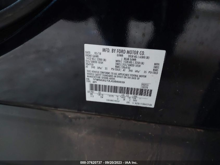 2018 FORD EXPLORER SPORT - 1FM5K8GTXJGB80039