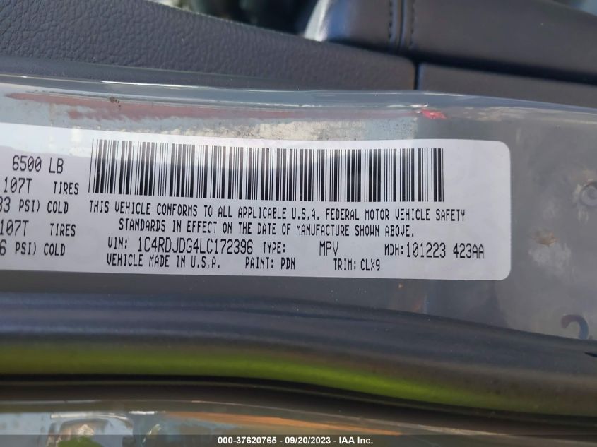 2020 DODGE DURANGO GT - 1C4RDJDG4LC172396
