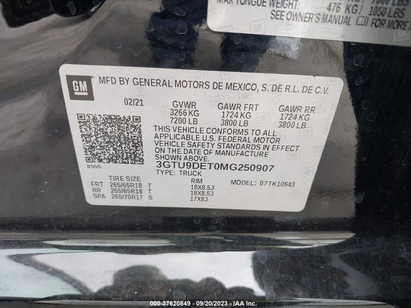 3GTU9DET0MG250907 GMC Sierra 1500 SLT 9