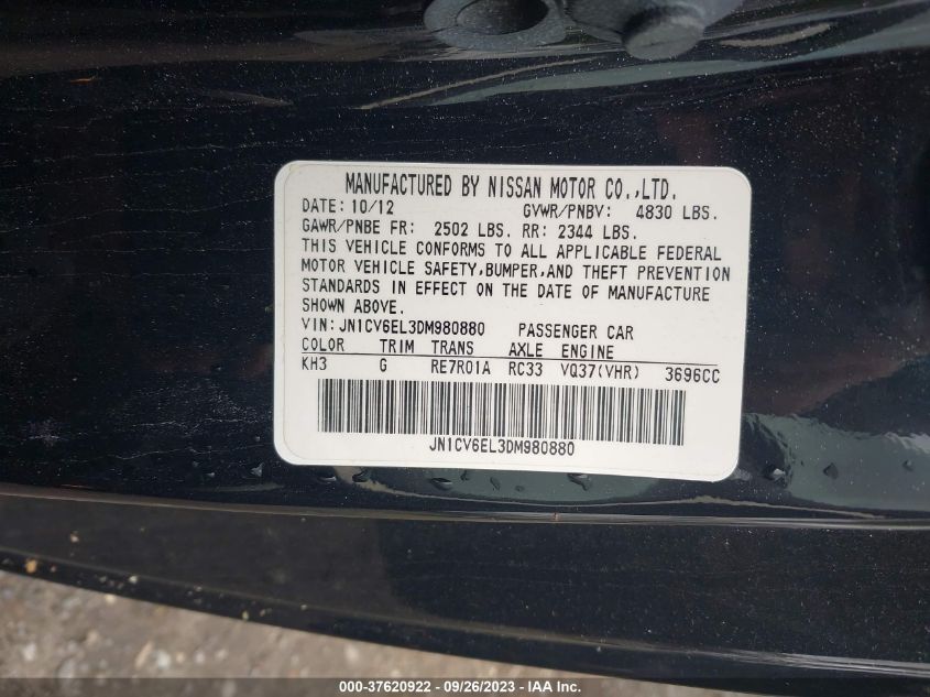 2013 INFINITI G37 COUPE X JN1CV6EL3DM980880