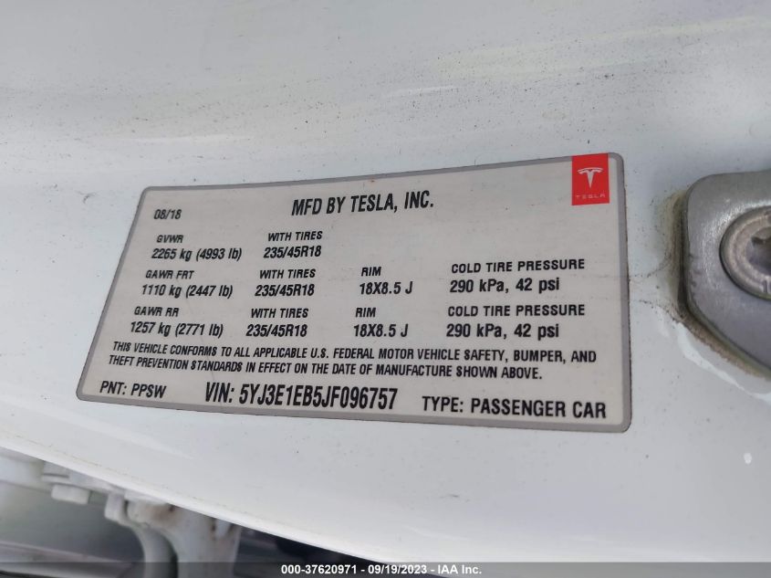 2018 TESLA MODEL 3 LONG RANGE - 5YJ3E1EB5JF096757